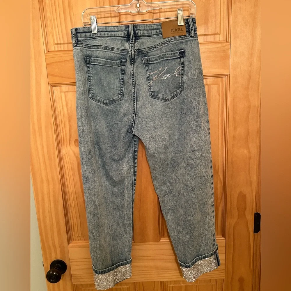 Karl Lagerfeld Light Blue Ankle Jeans with Glitter Cuff - Picture 5 of 6